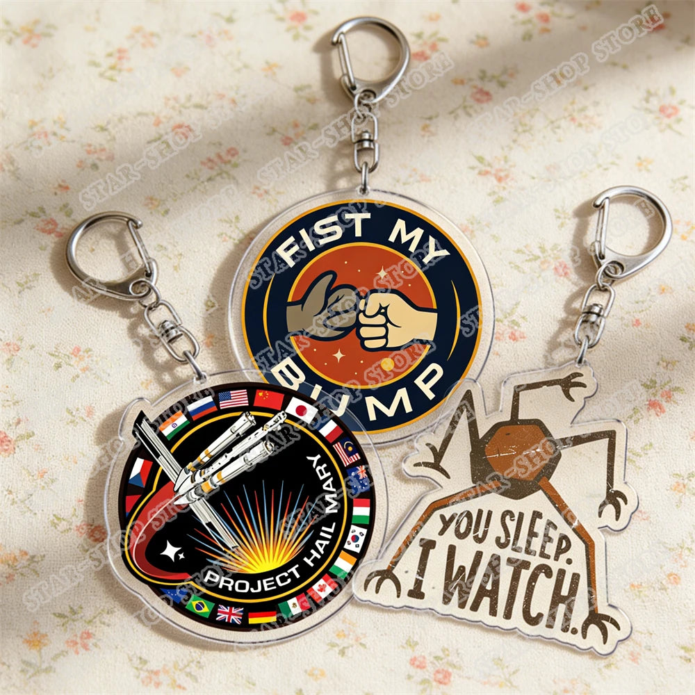 Project Hail Mary Keychain for Accessories Mission Crest Rocky Space Andy Weir Warning Astrophage Keyring Jewelry Fans Gifts