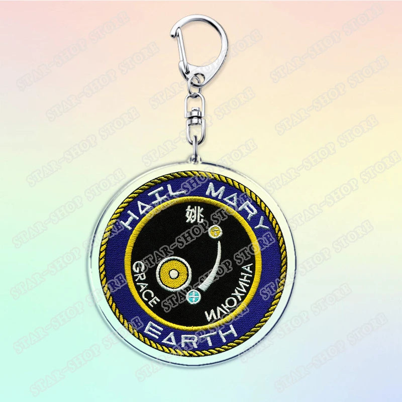 Project Hail Mary Keychain for Accessories Mission Crest Rocky Space Andy Weir Warning Astrophage Keyring Jewelry Fans Gifts