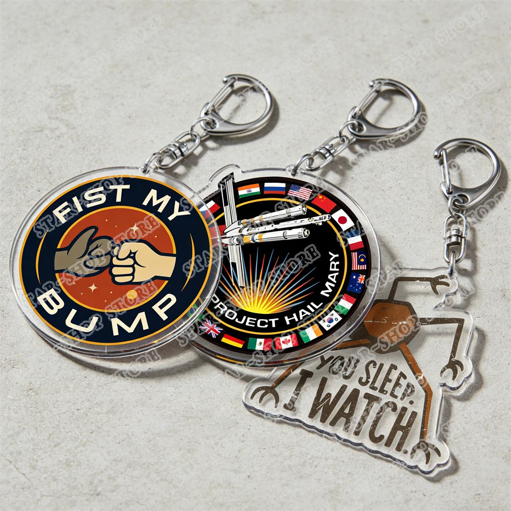 Project Hail Mary Keychain for Accessories Mission Crest Rocky Space Andy Weir Warning Astrophage Keyring Jewelry Fans Gifts