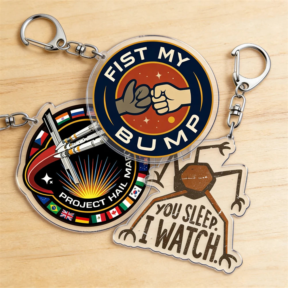 Project Hail Mary Keychain for Accessories Mission Crest Rocky Space Andy Weir Warning Astrophage Keyring Jewelry Fans Gifts