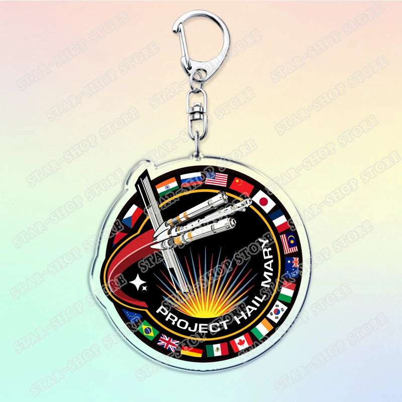 Project Hail Mary Keychain for Accessories Mission Crest Rocky Space Andy Weir Warning Astrophage Keyring Jewelry Fans Gifts