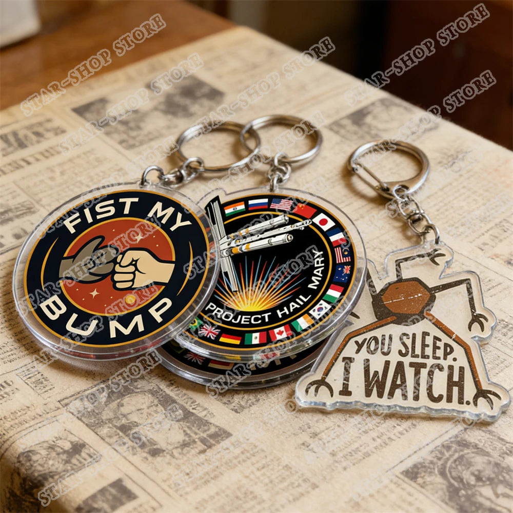 Project Hail Mary Keychain for Accessories Mission Crest Rocky Space Andy Weir Warning Astrophage Keyring Jewelry Fans Gifts