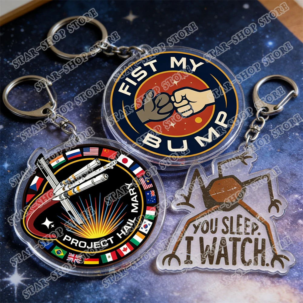 Project Hail Mary Keychain for Accessories Mission Crest Rocky Space Andy Weir Warning Astrophage Keyring Jewelry Fans Gifts